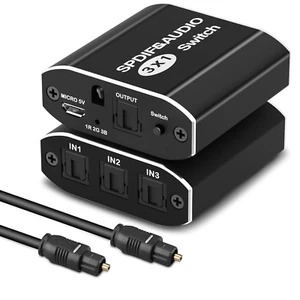 3 Ports Optical Switch, 3 in 1 Out Spdif/Toslink Audio Switch with IR Remote Co - Picture 1 of 12