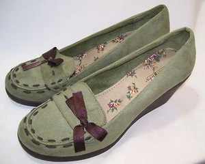 Scarpe donna Highlights 9,5 M verde oliva scamosciate plateau tacco nastro marrone nuove - Foto 1 di 7