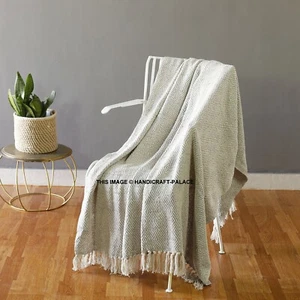 Indian 100% Cotton Woven Lounge Sofa LARGE Throw Rug Grey Blanket 125x150 CM - Picture 1 of 3
