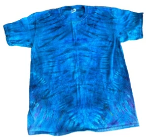 XL Youth Handmade Gildan Heavy Cotton Tear Away Tag Blue Tiger Style Tie Dye - Picture 1 of 9