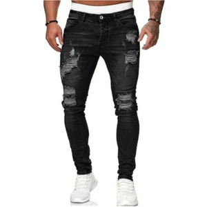 Men Ripped Jeans Skinny Slim Fit Black Sizes S-L available (See Description) - Picture 1 of 4