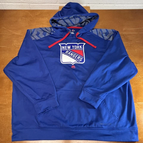 New York Rangers Sweatshirt Mens 2XL Blue Pullover Hoodie Majestic NHL Hockey Cover