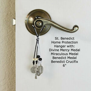 Saint Benedict Home Protection Hanger, 6", Prayer Card, For Doorknob/Handle