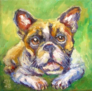 French Bulldog Original Oil Painting Animal Wall Art Wall Decor Canvas 8x8 inch - Picture 1 of 3