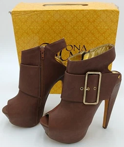 Mona Mia Collezione Vianelli Brown Platform Heels Size 8 - Picture 1 of 8
