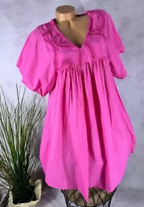 NEU luftiges VnECK KLEID Strand Sommer Tunika BAUMWOLLE Italy PINK 38 40 42 - Bild 1 von 6