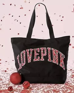 Borsa tote VICTORIA'S SECRET ROSA nera weekend chiusura cerniera borsa a quadretti rossa nuova con etichette - Foto 1 di 12