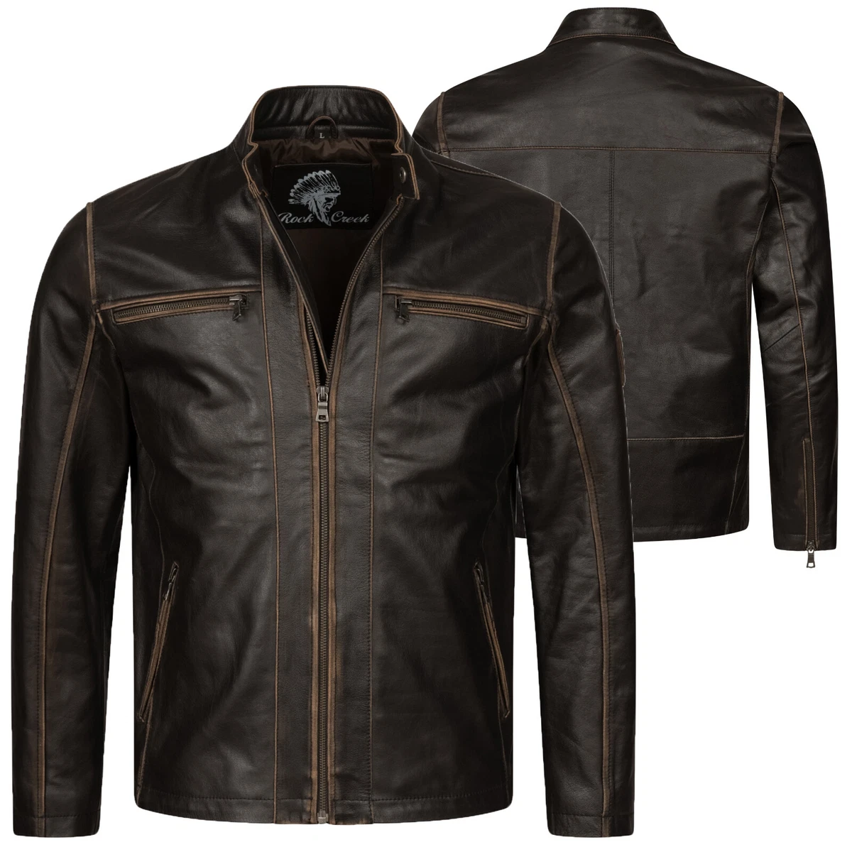 Skintan Limo Herren Motorradjacke Aus Leder 3XL/48 (122 Cm) – Gepanzert Mit CE-Protektoren, Schwarz