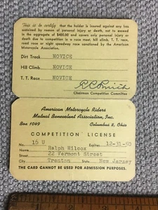 1950 AMA American Motorcycle Riders Mutual Benevolent Assoc Competition License - Picture 1 of 3