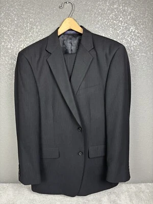 Adolfo 2 Piece Suit 40R Mens Black Pinstripe 34x29 Pants - Image 1 of 4