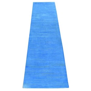 2'5"x10'2" Blue Overdyed Wool Hand Knotted Modern Design Runner Rug G80631 - Picture 1 of 6