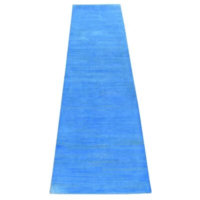 2'5"x10'2" Blue Overdyed Wool Hand Knotted Modern Design Runner Rug G80631 - Image 1 of 4