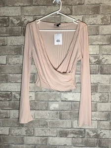 Topshop Women's Pink Long Sleeve Ribbed Wrap Style With Bell Sleeves - Picture 1 of 7
