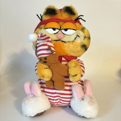 Vtg 1978,81 Dakin Garfield in Pajamas w/ Bunny Slippers & Bear Plush 9" - Image 1 of 4