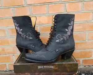 Stars & Stripes Damen Cowboy Leder Stiefel Rosie schwarz geschnürt Western US 8,5 39 - Bild 1 von 13