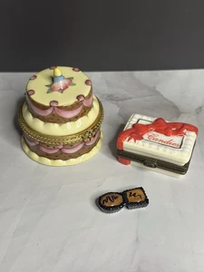 2 scatole portagioie vintage con cerniera TORTA NUZIALE E SCATOLA CIOCCOLATO Midwest Cannon PHB - Foto 1 di 11