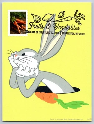 #5486 Fruits and Vegetables Carrots FDC Maxi Card w/Pictorial Cancel Bugs Bunny - Image 1 of 2
