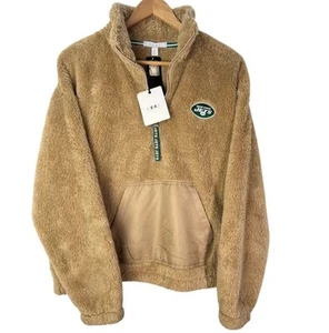 Jets NFL x Wear Erin Andrews Brown 1/4 Zip Sherpa Pullover Sweater Size Large - Bild 1 von 12