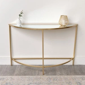 Large Half Moon Gold Mirrored Side Table - Picture 1 of 6