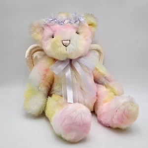 Vintage Toys R Us Animal Alley Tye Dye Pastel Plush Bear Angel 15” Satin Wings - Picture 1 of 12