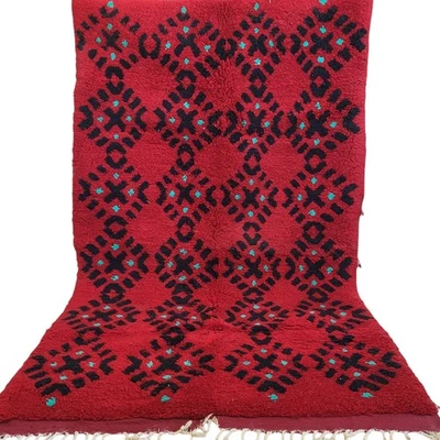 Vintage Moroccan Berber Treasure Red Rug Handwoven Wool Fringe Tribal Carpet - Image 1 of 4