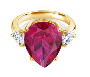 925 Silver Yellow Gold Plated 10.54 Ct Created Ruby and White Topaz Women Ring - Picture 1 of 4