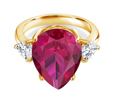 925 Silver Yellow Gold Plated 10.54 Ct Created Ruby and White Topaz Women Ring - Image 1 of 4