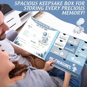 Baby Keepsake Box Treasured Memories Elephant Newborn Memory Organizer 9 Labeled - Picture 1 of 6