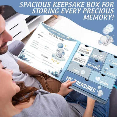 Baby Keepsake Box Treasured Memories Elephant Newborn Memory Organizer 9 Labeled - Image 1 of 4