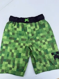Boy's Minecraft Size Medium Green Creeper Swim Trunks Board Shorts - Picture 1 of 5