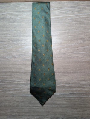 Corbata de seda verde Jaeger vintage motivo amarillo punteado Foto 1 de 4