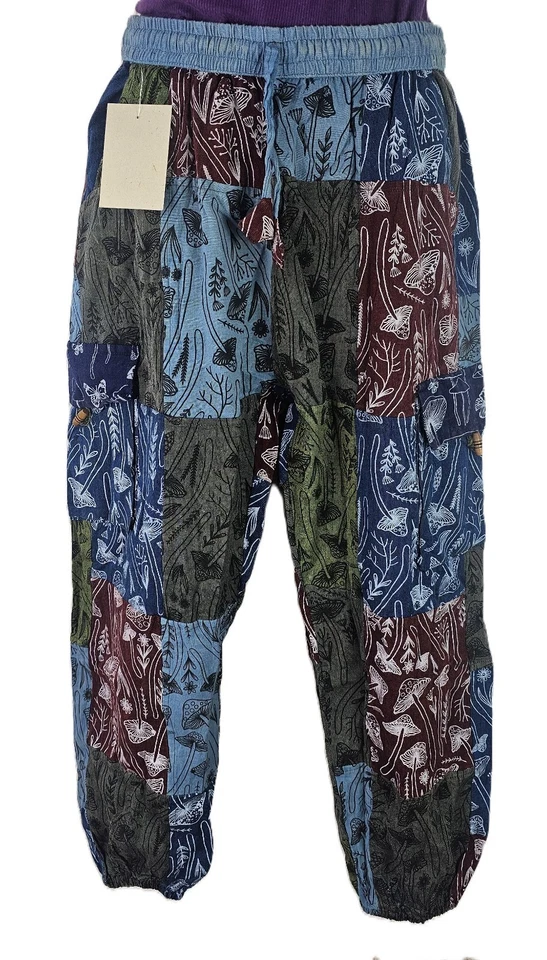 THEFIFTHCORNER S-5XL Patchwork Casual Cotton Trousers Combat Hippie Yoga Pants Festival HT42