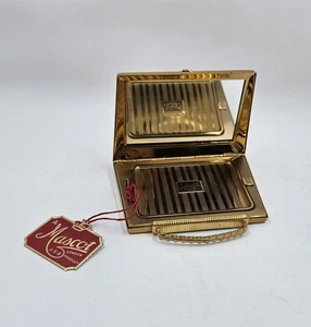 Vintage Mascot Brass Handbag Shaped Powder Compact With Tag Never Used - Picture 1 of 6