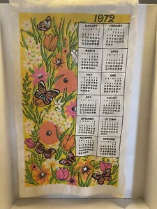 Vintage Bellissimo Calendario 1972 Lino Cucina Teiera Appeso a Parete Fiori - Foto 1 di 5
