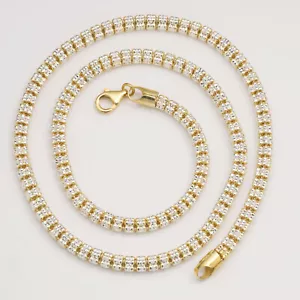 5mm Two-Tone Ice Link Chain 14K Yellow Gold-Plated Silver 925 Italy - Picture 1 of 7