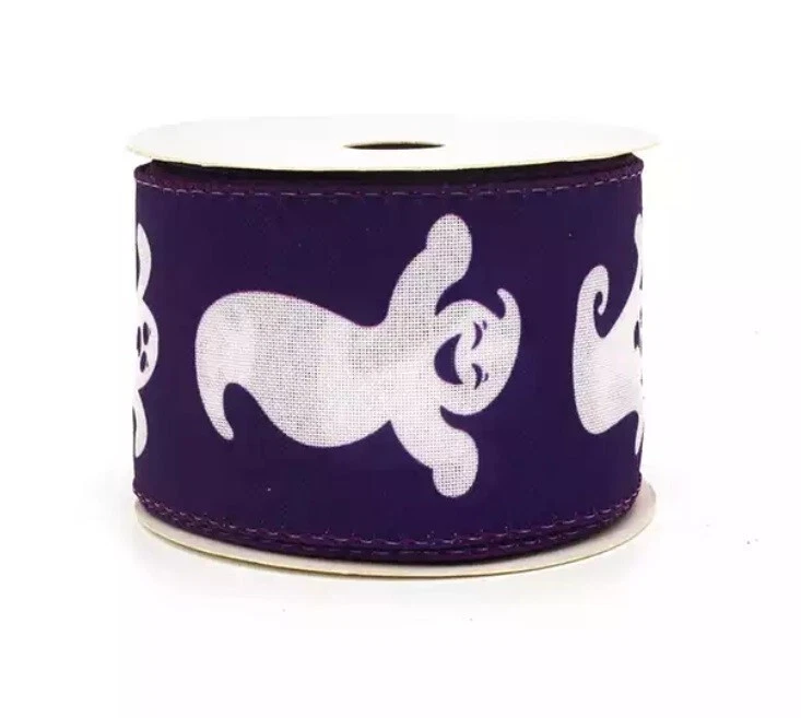 Schleifenband Dekoband 63mm mit Draht Halloween Ghost 1 Rolle (10yards = 9,1m) - Bild 1 von 1