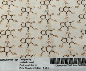 36” X 29” Design By Studio Fibonacci Cotton Fabric Chemical Symbol For Caffeine - Picture 1 of 7
