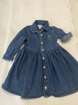 RALPH LAUREN BABY GIRLS DRESS SIZE 12 MOS BLUE DENIM - Image 1 of 4