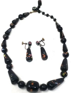 Collana Orecchini Vintage Giapponese Millefiori Perline Tombo Dipinti a Mano Firmati GIAPPONESE - Foto 1 di 6