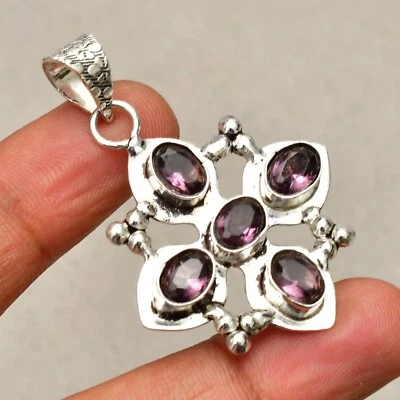 Ciondolo gioiello fatto a mano in argento sterling 925 con pietra preziosa am... - Immagine 1 di 4