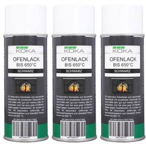 3x Pack KOKA Ofenlack 650°C Ofen-Farbe Lack-Spray Schwarz Matt Hitzebeständig - Bild 1 von 6