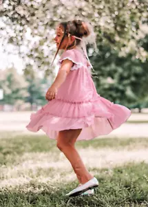 Girls Cotton Lace Tiered Dress. Flower Girl Dress. Girls Family Photoshoot Dress - Picture 1 of 19