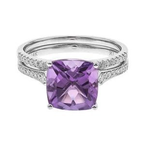 Gin and Grace Della 14K White Gold Cushion-Cut Pink Brazilian Amethyst Ring 6 - Picture 1 of 7
