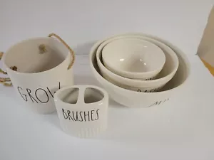 Rae Dunn 5 pc Mixing Bowl (Mix, Dash, Pinch) Planter (Grow) & Brushes Holder Set - Picture 1 of 7