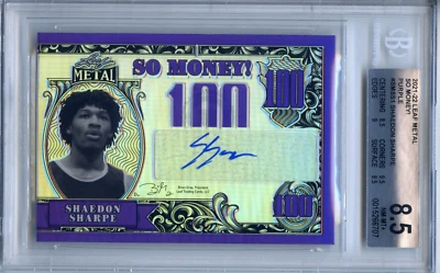 2021-2022 Shaedon Sharpe Leaf Metal So Money Purple 8.5 Near Mint-Mint+ /30 - Image 1 of 3