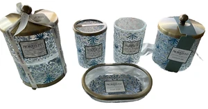 William Morris & Co~bathroom vanity set~5 pieces~Glass w/metal trim~NWT~Blue~ - Picture 1 of 17