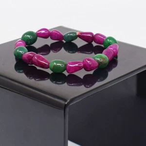 99 Cts Earth Mind Green Emerald & Red Ruby Beads Stretchable Bracelet SK 45E351 - Picture 1 of 3