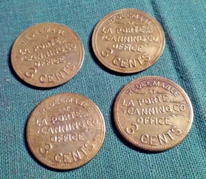 Menge 4 La Porte IA Canning Co 3 Cent Handelsmedaille zum Schälen Korb Mais - Bild 1 von 3