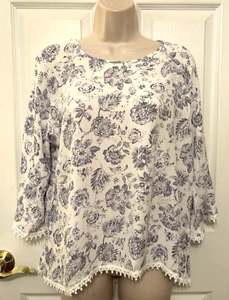 PaperMoon Women's Blouse Size L White Multi Floral Pullover Top - Bild 1 von 7
