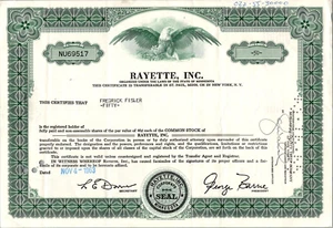 Certificado de stock Rayette INC 1963 - Imagen 1 de 2